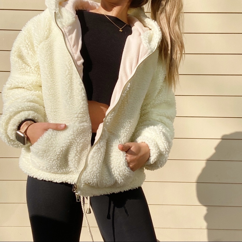 White Teddy Zipper Hoodie